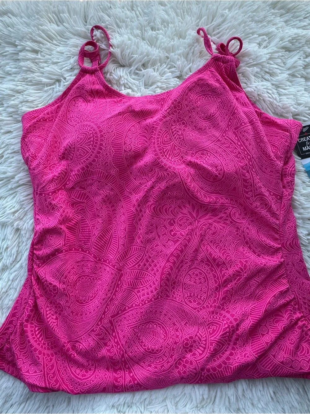 Swim Solutions Bright Pink Paisley Tankini top - Picture 4 of 12